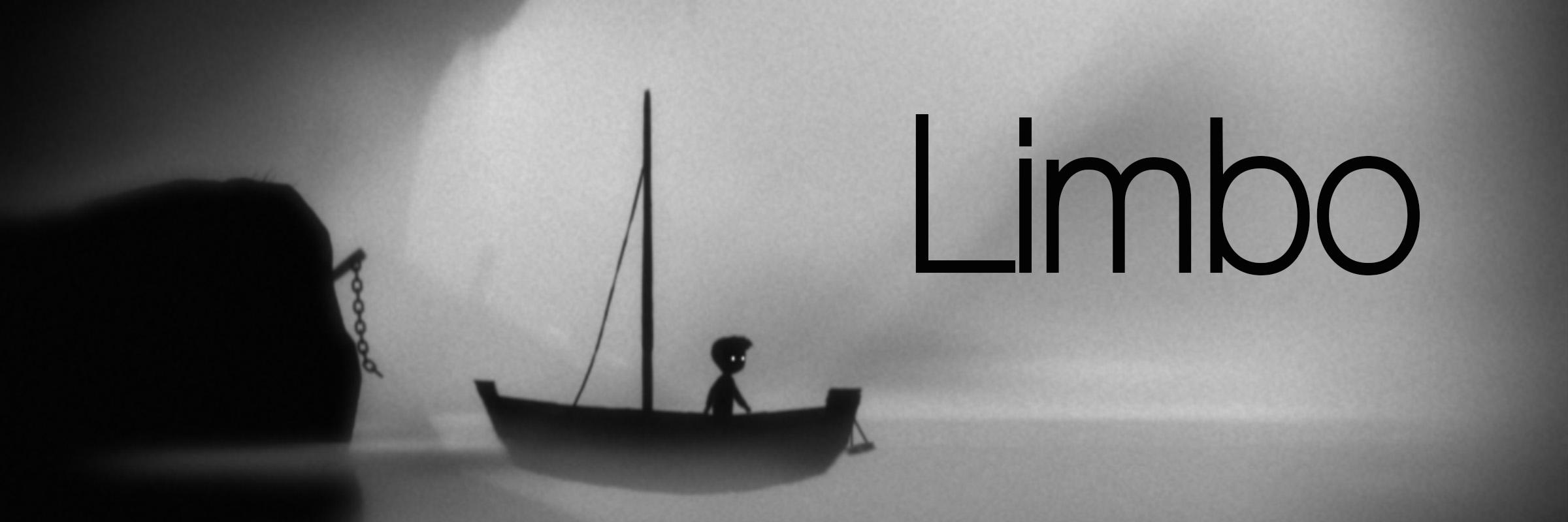 Screenshot aus dem Spiel Limbo; zeigt kleinen jungen, der auf einem Segelboot fährt; über dem Bild steht die Überschrift "Limbo"